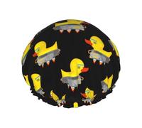 Hair Cap for Shower - Cartoon Mechanical Cool Duck Double Layer Shower Cap Reusable Waterproof, Large Shower Cap for Women, Hair Cap for Shower with Peva Lining and Elastic Rope