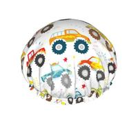 Hair Cap for Shower - Cartoon Monster Trucks Large Shower Cap Reusable Waterproof, Double Layer Shower Cap for Women, Hair Cap for Shower with Peva Lining and Elastic Rope