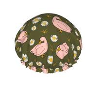 Hair Cap for Shower - Cartoon Pink Cute Duck Daisy Double Layer Shower Cap Reusable Waterproof, Large Shower Cap for Women, Hair Cap for Shower with Peva Lining and Elastic Rope