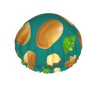 Hair Cap for Shower - cartoon Potato leaf Large Shower Cap Reusable Waterproof, Double Layer Shower Cap for Women, Hair Cap for Shower with Peva Lining and Elastic Rope
