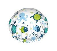 Hair Cap for Shower - Cartoon Sea creatures Double Layer Shower Cap Reusable, Large Shower Cap for Women, Hair Cap for Shower with Peva Lining and Elastic Rope