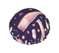 Hair Cap for Shower - Champagne Hearts Double Layer Shower Cap Reusable Waterproof, Large Shower Cap for Women, Hair Cap for Shower with Peva Lining and Elastic Rope