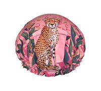 Hair Cap for Shower - Cheetah On Toilet Humor Art Double Layer Shower Cap Reusable, Large Shower Cap for Women, Hair Cap for Shower with Peva Lining and Elastic Rope
