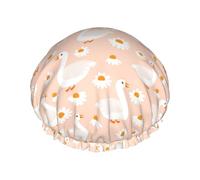 Hair Cap for Shower - Classic Cute Duck Daisy Pink Large Shower Cap Reusable Waterproof, Double Layer Shower Cap for Women, Hair Cap for Shower with Peva Lining and Elastic Rope
