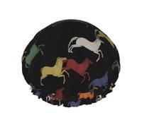 Hair Cap for Shower - Classic Hand Drawn Cool Horse Large Shower Cap Reusable Waterproof, Double Layer Shower Cap for Women, Hair Cap for Shower with Peva Lining and Elastic Rope
