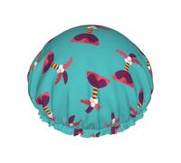 Hair Cap for Shower - Coconut Palm Red Double Layer Shower Cap Reusable Waterproof, Large Shower Cap for Women, Hair Cap for Shower with Peva Lining and Elastic Rope