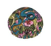 Hair Cap for Shower - Colorful Cobra Dragon Flower Double Layer Shower Cap Reusable Waterproof, Large Shower Cap for Women, Hair Cap for Shower with Peva Lining and Elastic Rope