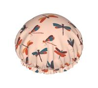 Hair Cap for Shower - Colorful Dragonfly Print Double Layer Shower Cap Reusable Waterproof, Large Shower Cap for Women, Hair Cap for Shower with Peva Lining and Elastic Rope