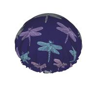 Hair Cap for Shower - Colorful Dragonfly Textured Double Layer Shower Cap Reusable Waterproof, Large Shower Cap for Women, Hair Cap for Shower with Peva Lining and Elastic Rope