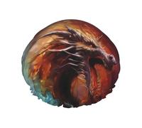 Hair Cap for Shower - Colorful Ink Style Dragon Double Layer Shower Cap Reusable, Large Shower Cap for Women, Hair Cap for Shower with Peva Lining and Elastic Rope