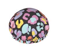Hair Cap for Shower - Colorful leopard spot Double Layer Shower Cap Reusable Waterproof, Large Shower Cap for Women, Hair Cap for Shower with Peva Lining and Elastic Rope