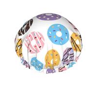 Hair Cap for Shower - Colourful Donut Doodle Print Large Shower Cap Reusable Waterproof, Double Layer Shower Cap for Women, Hair Cap for Shower with Peva Lining and Elastic Rope