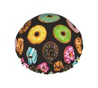 Hair Cap for Shower - Colourful Donut Print Large Shower Cap Reusable Waterproof, Double Layer Shower Cap for Women, Hair Cap for Shower with Peva Lining and Elastic Rope
