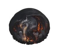 Hair Cap for Shower - cool fire dragon Double Layer Shower Cap Reusable, Large Shower Cap for Women, Hair Cap for Shower with Peva Lining and Elastic Rope