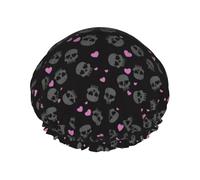 Hair Cap for Shower cool skull love Double Layer Shower Cap Reusable Water-resistant, Large Shower Cap for Women, Hair Cap for Shower with Peva Lining and Elastic Rope