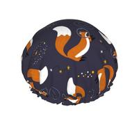 Hair Cap for Shower - Cosmic Fox Double Layer Shower Cap Reusable Waterproof, Large Shower Cap for Women, Hair Cap for Shower with Peva Lining and Elastic Rope