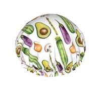 Hair Cap for Shower - Cucumber avocado eggplant Large Shower Cap Reusable Waterproof, Double Layer Shower Cap for Women, Hair Cap for Shower with Peva Lining and Elastic Rope