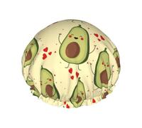 Hair Cap for Shower - Cute Avocado Sweet Love Double Layer Shower Cap Reusable Waterproof, Large Shower Cap for Women, Hair Cap for Shower with Peva Lining and Elastic Rope