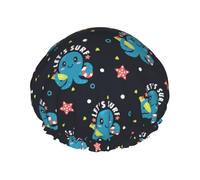 Hair Cap for Shower - Cute cartoon octopus surf Double Layer Shower Cap Reusable, Large Shower Cap for Women, Hair Cap for Shower with Peva Lining and Elastic Rope