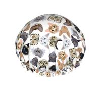 Hair Cap for Shower - cute cat_C Double Layer Shower Cap Reusable Waterproof, Large Shower Cap for Women, Hair Cap for Shower with Peva Lining and Elastic Rope