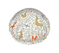 Hair Cap for Shower - Cute Deer Fox Rabbit Bird Squirrel Double Layer Shower Cap Reusable Waterproof, Large Shower Cap for Women, Hair Cap for Shower with Peva Lining and Elastic Rope