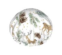 Hair Cap for Shower - Cute Deer Palm Leaf Pine Cone Large Shower Cap Reusable Waterproof, Double Layer Shower Cap for Women, Hair Cap for Shower with Peva Lining and Elastic Rope