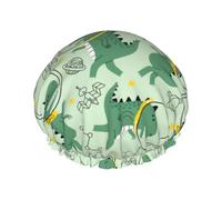 Hair Cap for Shower - Cute Dinosaurs in Space Double Layer Shower Cap Reusable Waterproof, Large Shower Cap for Women, Hair Cap for Shower with Peva Lining and Elastic Rope