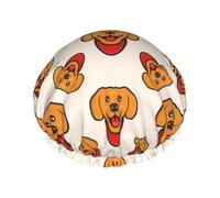 Hair Cap for Shower - Cute Dog happy Puppy Double Layer Shower Cap Reusable Waterproof, Large Shower Cap for Women, Hair Cap for Shower with Peva Lining and Elastic Rope