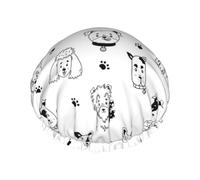 Hair Cap for Shower - Cute Dog Puppy happy Double Layer Shower Cap Reusable Waterproof, Large Shower Cap for Women, Hair Cap for Shower with Peva Lining and Elastic Rope