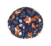 Hair Cap for Shower - Cute Foxes Double Layer Shower Cap Reusable Waterproof, Large Shower Cap for Women, Hair Cap for Shower with Peva Lining and Elastic Rope