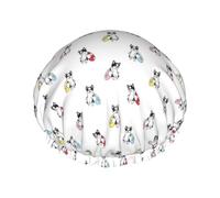 Hair Cap for Shower - Cute French Bulldog Swim Ring Large Shower Cap Reusable Waterproof, Double Layer Shower Cap for Women, Hair Cap for Shower with Peva Lining and Elastic Rope