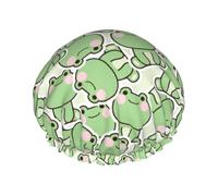 Hair Cap for Shower - cute frog sitting pose funny Double Layer Shower Cap Reusable, Large Shower Cap for Women, Hair Cap for Shower with Peva Lining and Elastic Rope