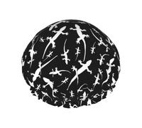 Hair Cap for Shower - Cute Gecko Lizard White Black Double Layer Shower Cap Reusable, Large Shower Cap for Women, Hair Cap for Shower with Peva Lining and Elastic Rope