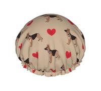 Hair Cap for Shower - Cute German Shepherd Dog Love Double Layer Shower Cap Reusable, Large Shower Cap for Women, Hair Cap for Shower with Peva Lining and Elastic Rope