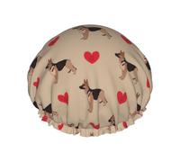 Hair Cap for Shower - Cute German Shepherd Dog Love Double Layer Shower Cap Reusable Waterproof, Large Shower Cap for Women, Hair Cap for Shower with Peva Lining and Elastic Rope