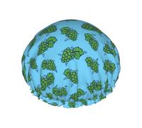 Hair Cap for Shower - Cute Grape Cyan Blue Double Layer Shower Cap Reusable Waterproof, Large Shower Cap for Women, Hair Cap for Shower with Peva Lining and Elastic Rope