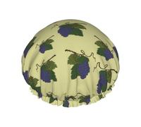 Hair Cap for Shower - Cute Grape Kelly Green Leaves Double Layer Shower Cap Reusable Waterproof, Large Shower Cap for Women, Hair Cap for Shower with Peva Lining and Elastic Rope
