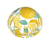 Hair Cap for Shower - Cute Lemon Sweet Sour Double Layer Shower Cap Reusable Waterproof, Large Shower Cap for Women, Hair Cap for Shower with Peva Lining and Elastic Rope