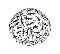 Hair Cap for Shower - Cute Lizard Gecko Black White Double Layer Shower Cap Reusable Waterproof, Large Shower Cap for Women, Hair Cap for Shower with Peva Lining and Elastic Rope