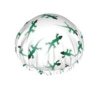 Hair Cap for Shower - Cute Lizard Gecko Green_A Large Shower Cap Reusable Waterproof, Double Layer Shower Cap for Women, Hair Cap for Shower with Peva Lining and Elastic Rope