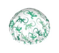 Hair Cap for Shower - Cute Lizard Gecko Green_B Large Shower Cap Reusable Waterproof, Double Layer Shower Cap for Women, Hair Cap for Shower with Peva Lining and Elastic Rope