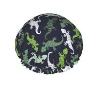 Hair Cap for Shower Cute Lizard Gecko Green Double Layer Shower Cap Reusable Water-resistant, Large Shower Cap for Women, Hair Cap for Shower with Peva Lining and Elastic Rope
