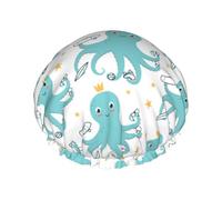 Hair Cap for Shower - Cute Octopus Green Large Shower Cap Reusable Waterproof, Double Layer Shower Cap for Women, Hair Cap for Shower with Peva Lining and Elastic Rope