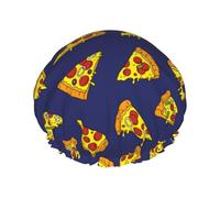 Hair Cap for Shower - Cute Pizza Sausage Double Layer Shower Cap Reusable Waterproof, Large Shower Cap for Women, Hair Cap for Shower with Peva Lining and Elastic Rope