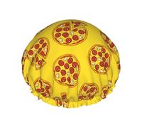 Hair Cap for Shower - Cute Pizza Sausage Tomato Large Shower Cap Reusable Waterproof, Double Layer Shower Cap for Women, Hair Cap for Shower with Peva Lining and Elastic Rope