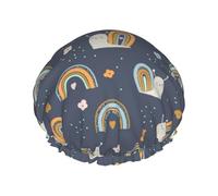 Hair Cap for Shower - Cute Rainbow Flowers Snail Large Shower Cap Reusable Waterproof, Double Layer Shower Cap for Women, Hair Cap for Shower with Peva Lining and Elastic Rope