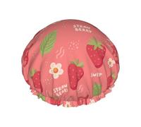 Hair Cap for Shower - Cute Strawberry Jam Flower Double Layer Shower Cap Reusable Waterproof, Large Shower Cap for Women, Hair Cap for Shower with Peva Lining and Elastic Rope