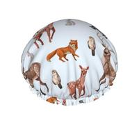 Hair Cap for Shower - Deer Owl Rabbit Large Shower Cap Reusable Waterproof, Double Layer Shower Cap for Women, Hair Cap for Shower with Peva Lining and Elastic Rope