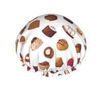 Hair Cap for Shower - Dessert Chocolate Print Double Layer Shower Cap Reusable Waterproof, Large Shower Cap for Women, Hair Cap for Shower with Peva Lining and Elastic Rope