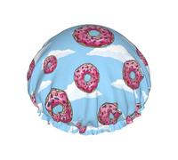 Hair Cap for Shower - Donut Clouds Print Large Shower Cap Reusable Waterproof, Double Layer Shower Cap for Women, Hair Cap for Shower with Peva Lining and Elastic Rope